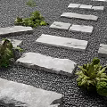 Natural Stone Stepping Stones Garden Path Surrounded By Pebbles And Green Plants
