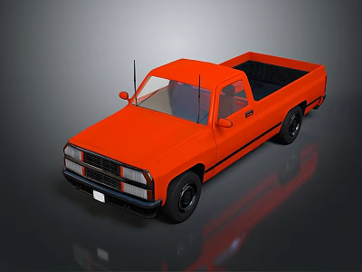 Orange Single Cab Pickup Truck With Black Wheels And Antenna On Gray Background 3d model