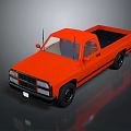 Orange Single Cab Pickup Truck With Black Wheels And Antenna On Gray Background