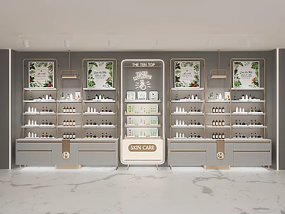 The Gin Cart Store in Mall Modern Display Shelves With Bottles Green Plant Decor Posters 3d model