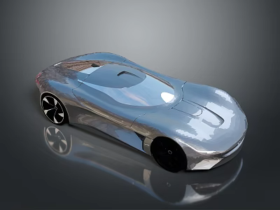 Futuristic Silver Sports Car Featuring Sleek Aerodynamic Design Transparent Roof And Black Wheels 3d model