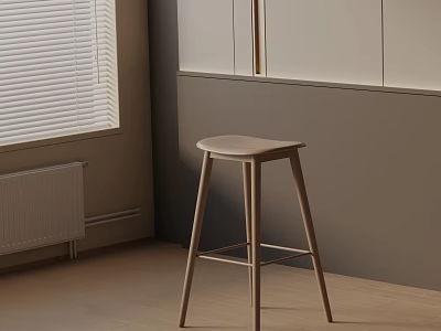 Modern Wooden Bar Stool In Beige Tone With Window And Gray Wall Interior 3d model