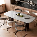 Modern Kitchen Table and Chairs Set With Marble Top and Rattan Seats
