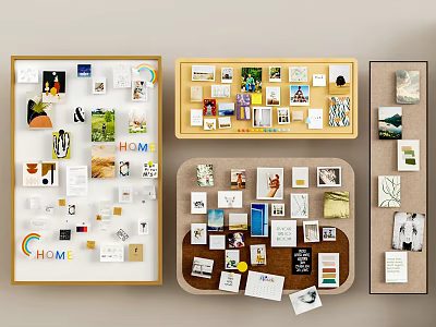 Creative Photo Wall Designs With Mixed Photos Cards Decorative Letters And Wooden Frames 3d model