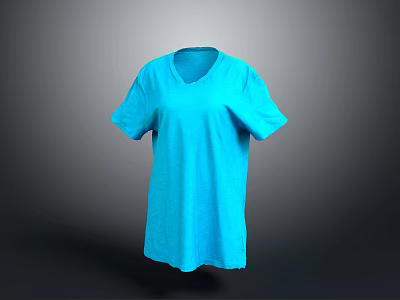 Blue V Neck Short Sleeve Casual T Shirt With Comfortable Fabric Design 3d model