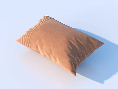 Brown Stitched Throw Pillow on Light Blue Background with Soft Texture 3d model