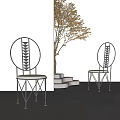 Single Chair with Black Round Backrest Woven Light Cushion in Minimalist Setting with Autumn Tree