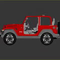 Red Jeep Convertible With Open Doors Gray Interior And Black Wheels 3d model