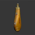 Vintage Yellow Leather Wine Bottle And Glass With Carved Patterns And Metal Accents