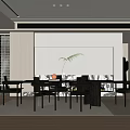 Modern Restaurant Interior With Dining Table Chairs Window And Decorative Plants