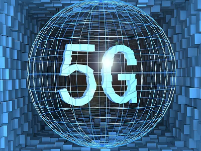 5G Wireless Network Technology With Blue Wireframe Sphere And Cubic Background 3d model