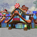Colorful Candy Themed Building With Strawberry Towers Candy Cane Decor Ice Cream Roofs And Balloons