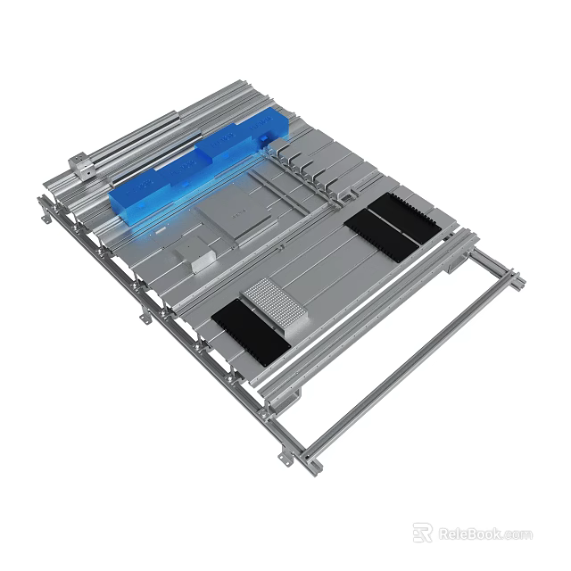 Industrial Equipment Metal Frame With Blue Component And Black Heat Sink 3d model 