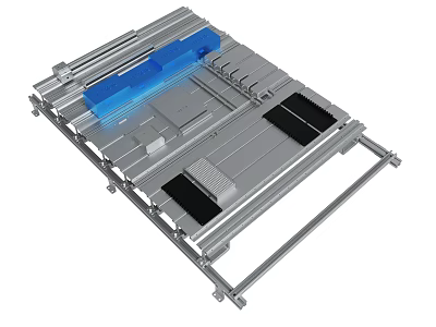 Industrial Equipment Metal Frame With Blue Component And Black Heat Sink 3d model