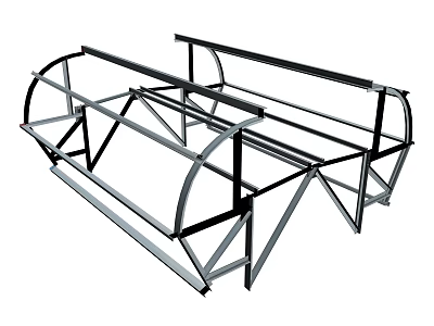 Architectural Metal Frame Structure With Cross Bracing And Curved Steel Beams For Building Support Systems 3d model