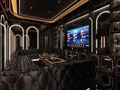 Modern Luxury KTV Interior With Leather Sofa Large TV Screen And Ambient Lighting 3d model