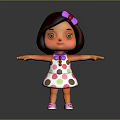 Little Girl with Brown Hair Pink Bow White Polka Dot Dress Pink Shoes Arms Outstretched