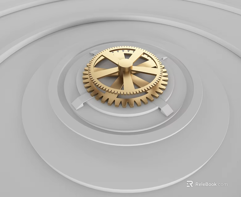 Swing Door Design Featuring Golden Gear And Gray Concentric Track Structure Details 3d model 