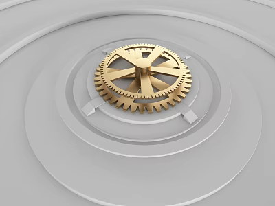 Swing Door Design Featuring Golden Gear And Gray Concentric Track Structure Details 3d model