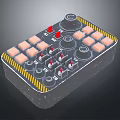 Black Control Panel With Square Buttons Knobs Red Indicators And Yellow Stripes 3d model