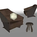 Nordic Single Sofa Chair Lazy Sofa Reading Sofa Stool Low Stool Shoe Stool Armrest Sofa 3d model