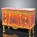 Elegant Red Cabinet With Gold Decorations Marble Top Drawers And Carved Details