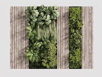 Lush Green Plant Wall With Mixed Plants On Wooden Panels 3d model