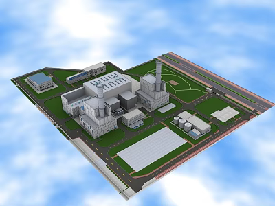 Aerial Planning of Industrial Facility Layout with Buildings Green Areas and Roads 3d model
