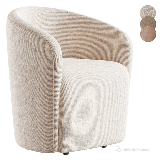 Comfortable Beige Upholstered Accent Chair with Curved Armrests and Color Options 3d model 