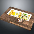 Delicious Fried Eggs And Fries With Green Herbs On White Plate Wooden Tray Seasoning Bowl