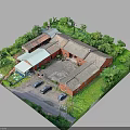 Traditional Chinese Courtyard Architecture With Red Brick Walls Grey Tiled Roofs And Surrounding Green Vegetation