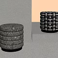 Modern Round Decorative Stools With Gray And Black White Pattern Stacked Design 3d model