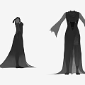 Elegant Black Dress With Flowy Long Sleeves And Unique Design Details