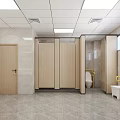 Modern Public Restroom Interior With Urinals Washbasin Mirror Handrails Tiled Walls Floor And Window