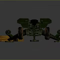 Military Field Cannon In Green With Metal Wheels Long Barrel And Vintage Carriage