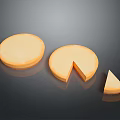 Whole and Partially Sliced Cheese Wheels with Small Triangle Cut Piece 3d model