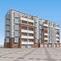 Modern Multi Storey Residential Building With Brick Red And White Exterior And Large Windows