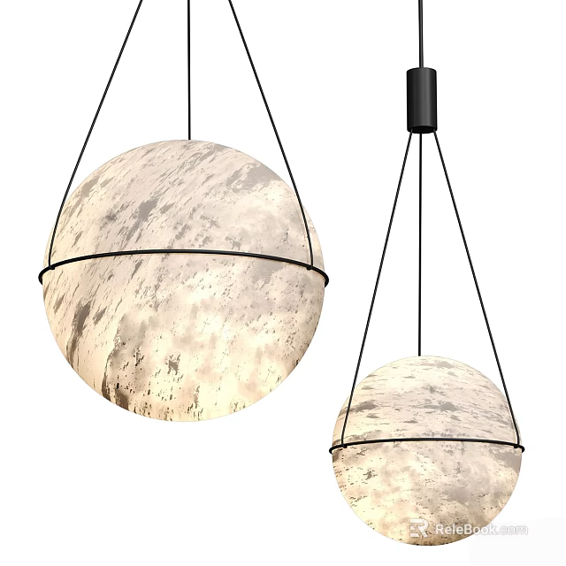 Modern Spherical Pendant Light with Moon Like Texture and Black Metal Frame 3d model 