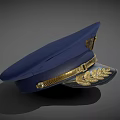 Blue Military Style Hat with Gold Eagle Emblem Star and Leaf Patterns 3d model