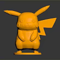 Detailed Yellow Pikachu 3D Model With Stand Base Stylized Ears And Tail
