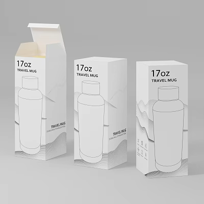 Stylish 17oz Travel Mug Packaging Boxes With Modern Wavy Design And White Color 3d model