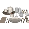 Elegant Restaurant Tableware Set with White Plates Cups Glasses Cutlery Candle and Reserved Signs