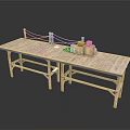 Rustic Wooden Long Table With Stacked Wooden Crates And Rope Decorations