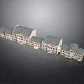 Cartoon Style Row Buildings Scene With Traditional Roofs And Detailed White Facades