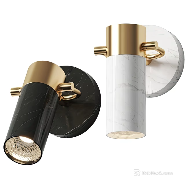 Modern Wall Sconces With Black White Marble And Gold Accents Design 3d model 