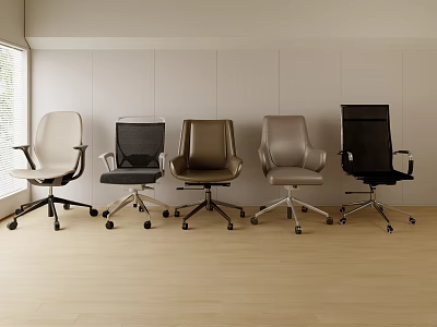 Modern Office Chairs With Various Styles And Different Colors In Indoor Space 3d model