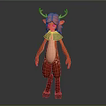Anthropomorphic Deer Character With Antlers Red Hair Green Top And Spotted Legs Standing