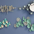 Modern Stylish Wall Decor With Geometric And Floral Patterns Gold Green Accents