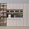 Modern Wine Cabinet Design With Glass Doors Display Shelves Decorative Items And Green Plants