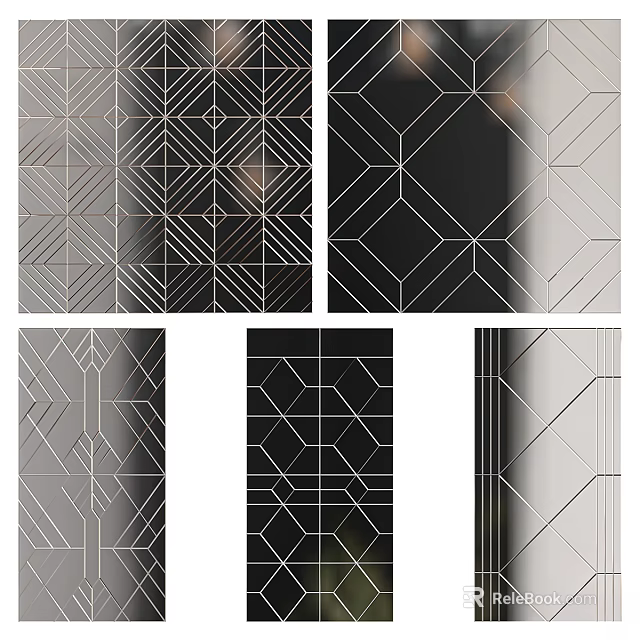 Modern Elegant Mirror Designs Featuring Geometric Patterns In Black And Silver Tones 3d model 